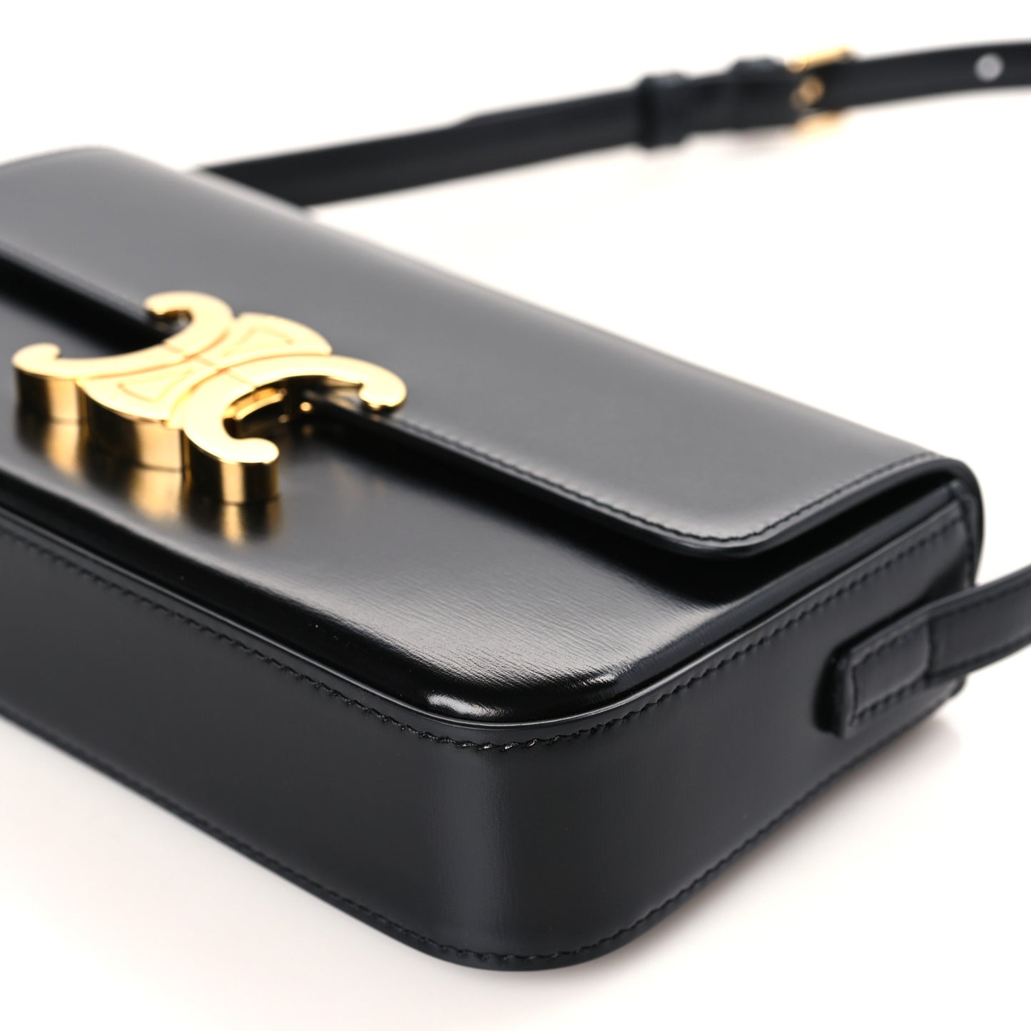Shiny Calfskin Triomphe Shoulder Bag Black