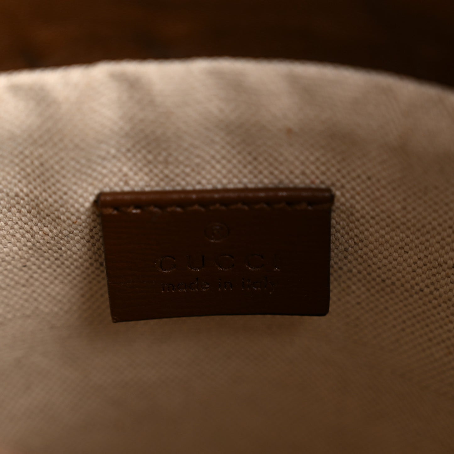 GG Supreme Monogram Azalea Sakai Calfskin Small Horsebit 1955 Drawstring Bucket Bag Beige Ebony Brown Sugar