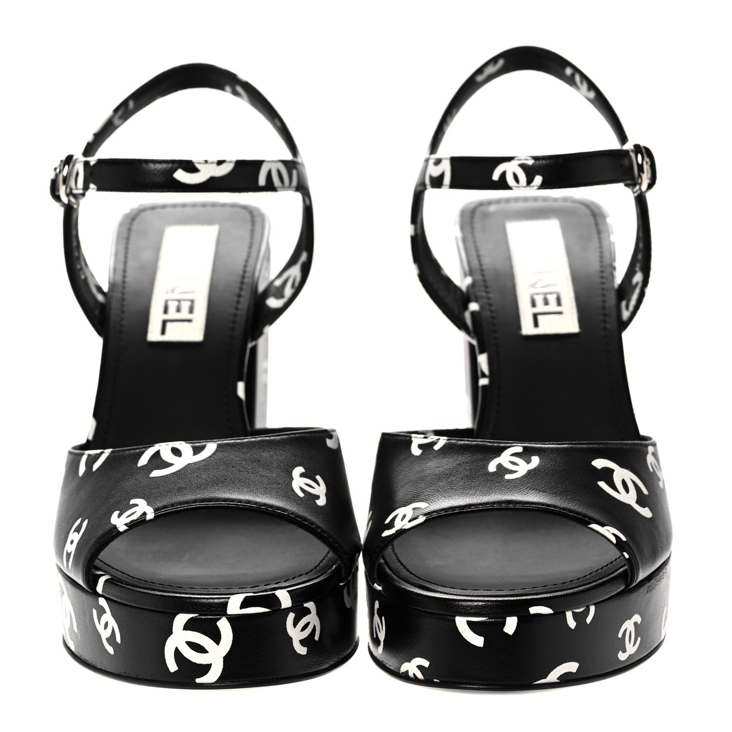 Printed Lambskin CC Platform Sandals 40 Black White