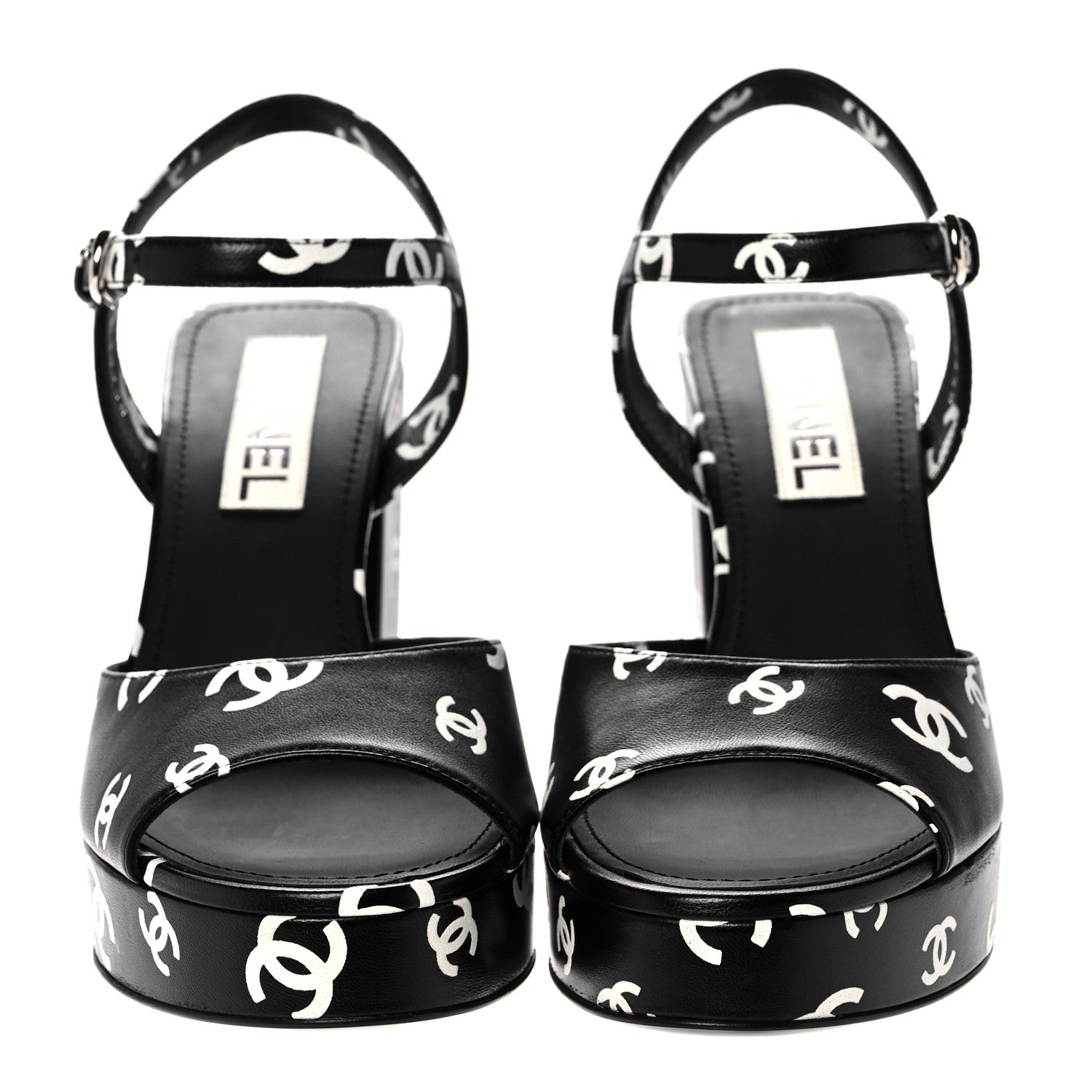 Chanel Printed Lambskin CC Platform Sandals 40 Black White 2 of 9