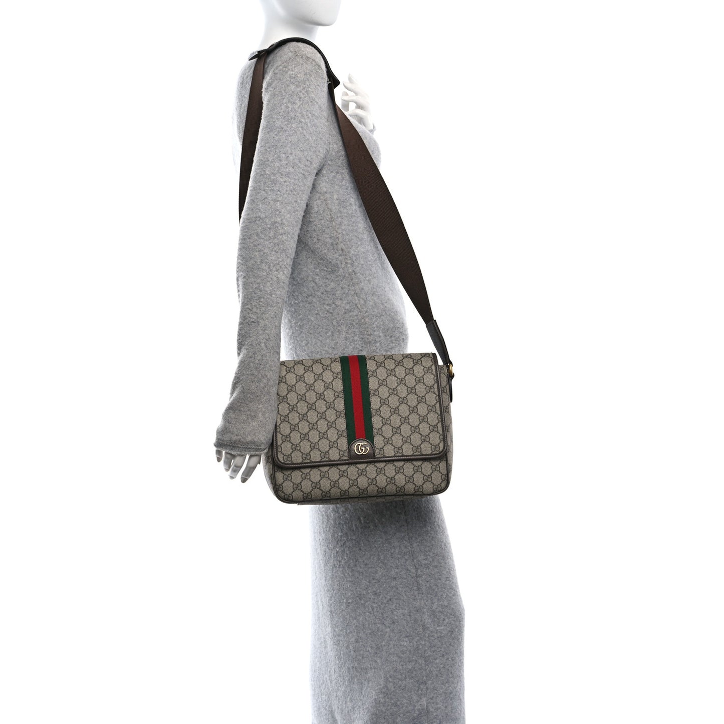 Tender GG Supreme Monogram Textured Dollar Calfskin Medium Ophidia Messenger Bag Beige Ebony New Acero