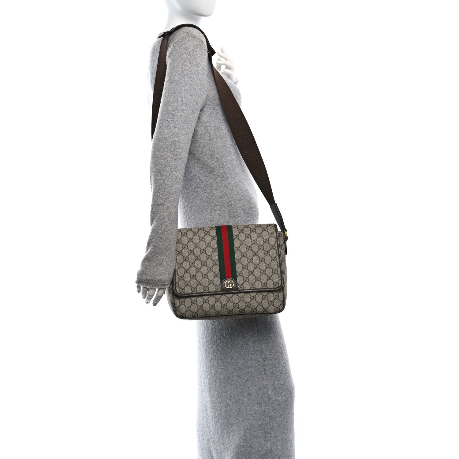 Gucci Tender GG Supreme Monogram Textured Dollar Calfskin Medium Ophidia Messenger Bag Beige Ebony New Acero 2 of 11