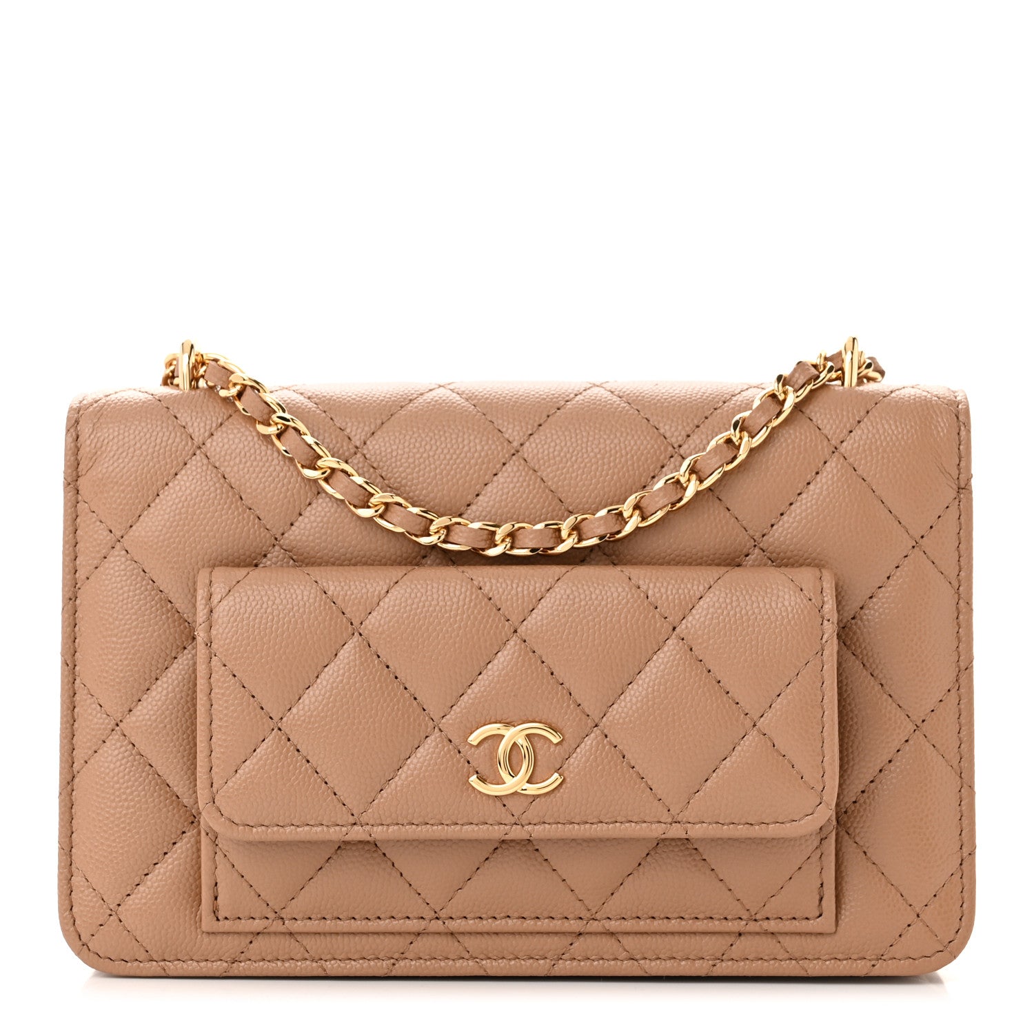 Chanel Caviar Quilted Pocket Clutch With Chain WOC Beige 1 of 13