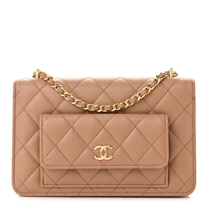 Chanel Caviar Quilted Pocket Clutch With Chain WOC Beige 1 of 13