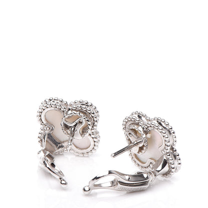 Van Cleef & Arpels 18K White Gold Mother of Pearl Vintage Alhambra Earrings 3 of 5