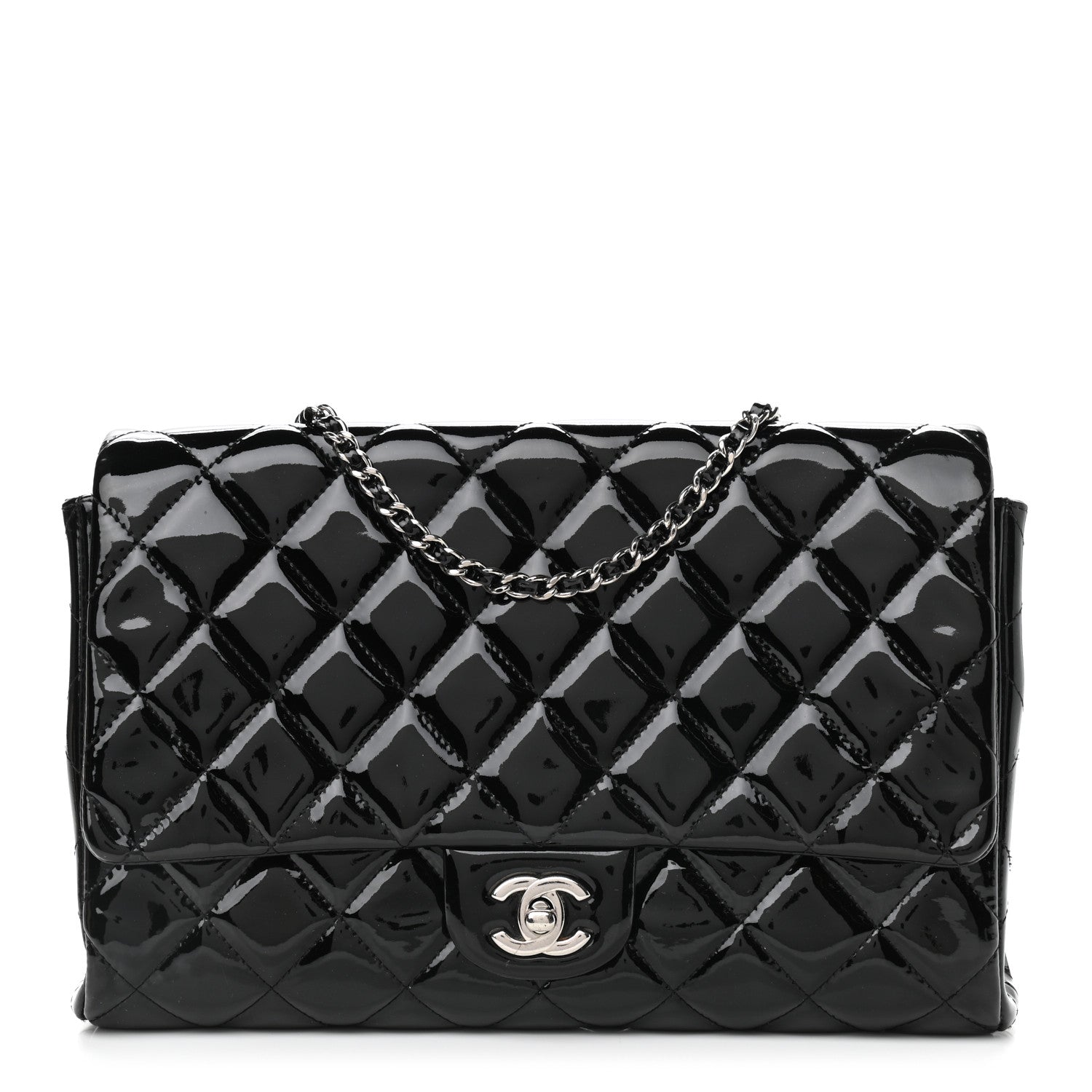 Chanel Patent Quilted Clutch with Chain Flap Black 1 of 11