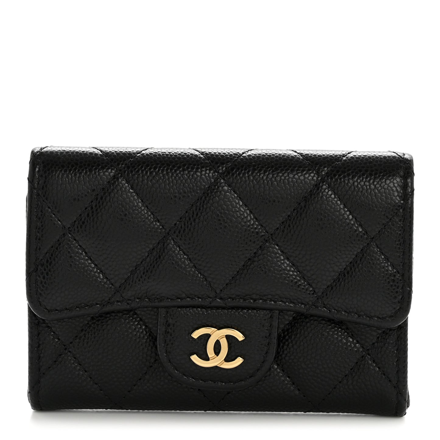 Caviar Quilted Flap Card Holder Wallet Black