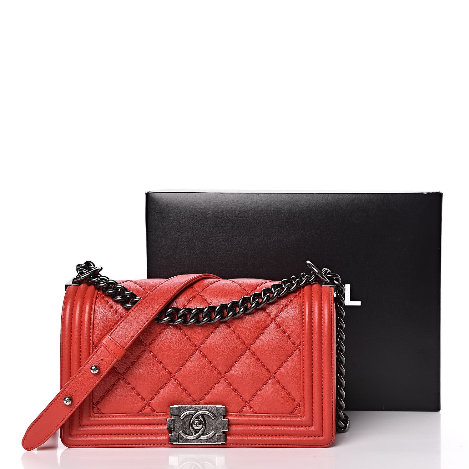 Chanel Calfskin Double Stitch Medium Boy Flap Red 14 of 14
