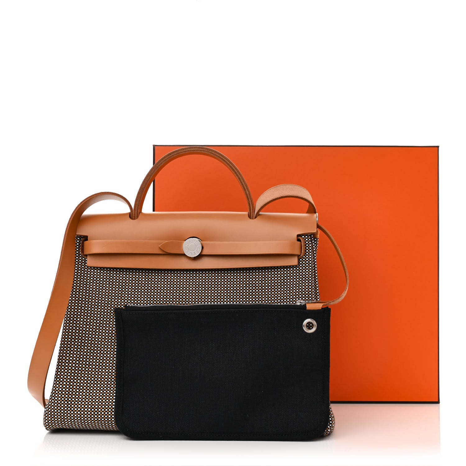 Hermes Criss Viking Vache Hunter Herbag Zip Retourne 31 PM Black White Fauve 12 of 12