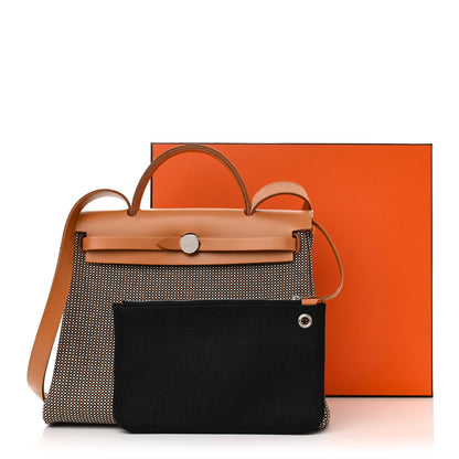Hermes Criss Viking Vache Hunter Herbag Zip Retourne 31 PM Black White Fauve 12 of 12