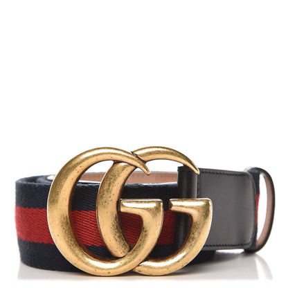 Gucci Nylon Calfskin Double G Web 40mm Belt 85 34 Blue Red Black 1 of 5