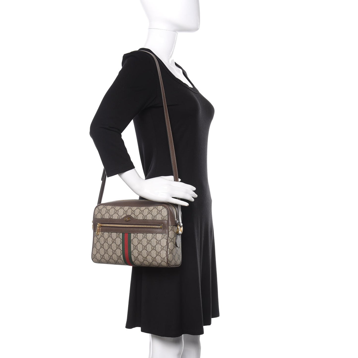 GG Supreme Monogram Web Small Ophidia Shoulder Bag Brown