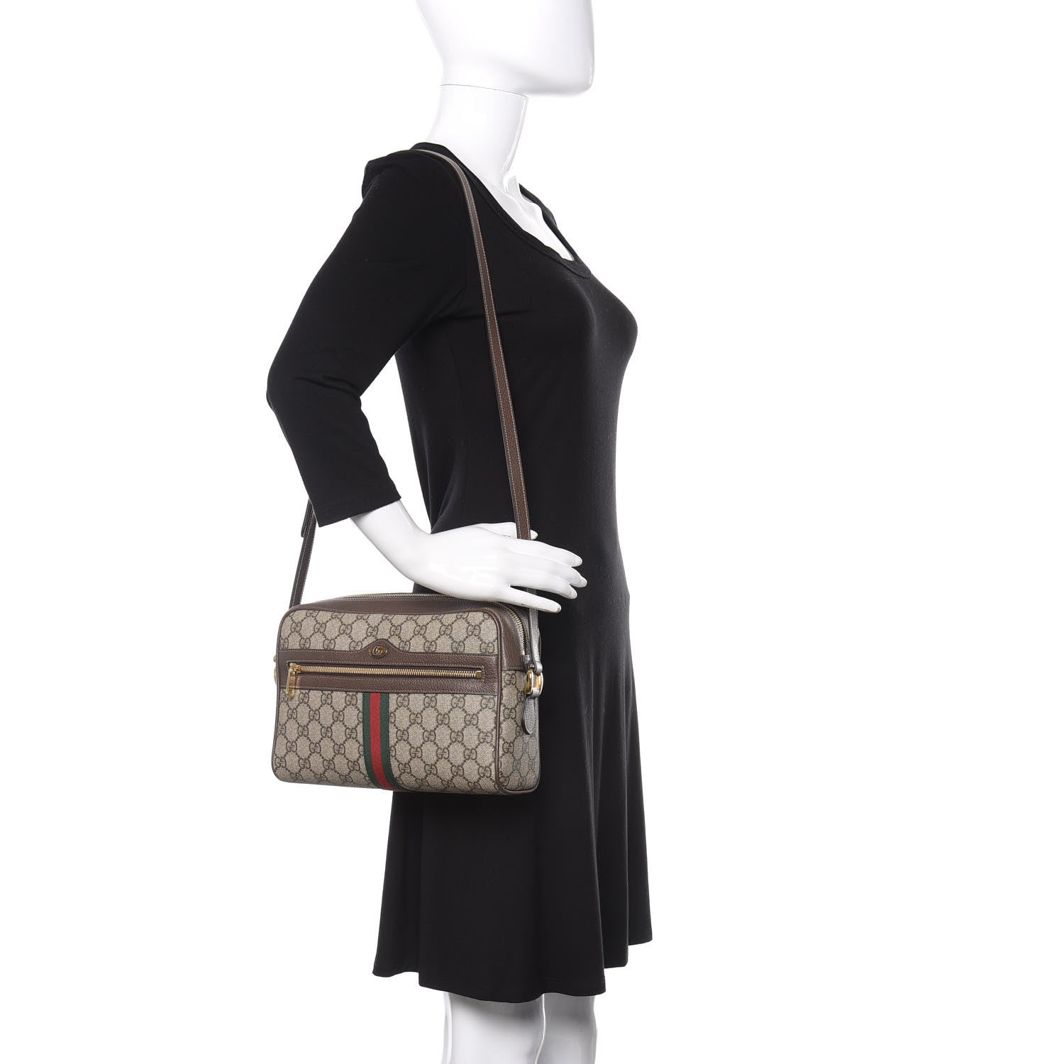 Gucci GG Supreme Monogram Web Small Ophidia Shoulder Bag Brown 2 of 9