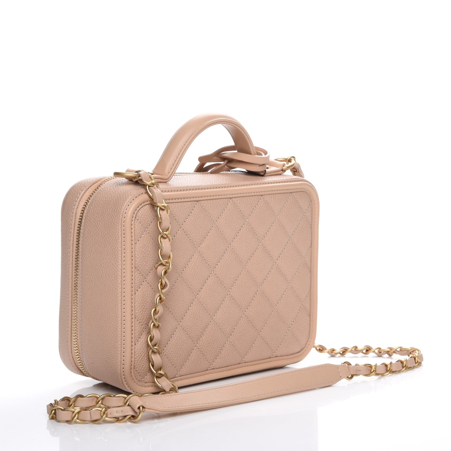 Caviar Quilted Medium CC Filigree Vanity Case Beige