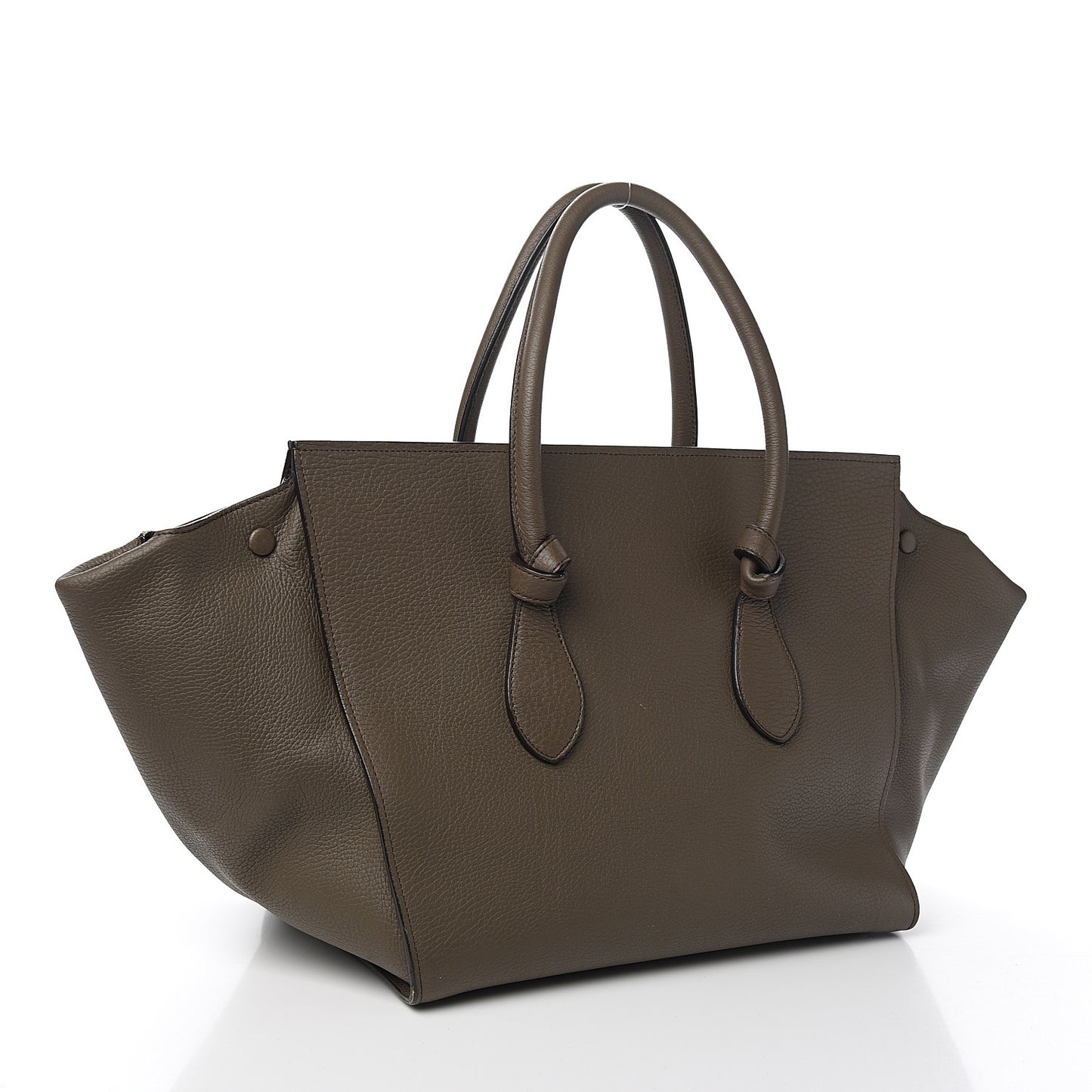 Crisped Calfskin Large Tie Knot Tote Dark Khaki