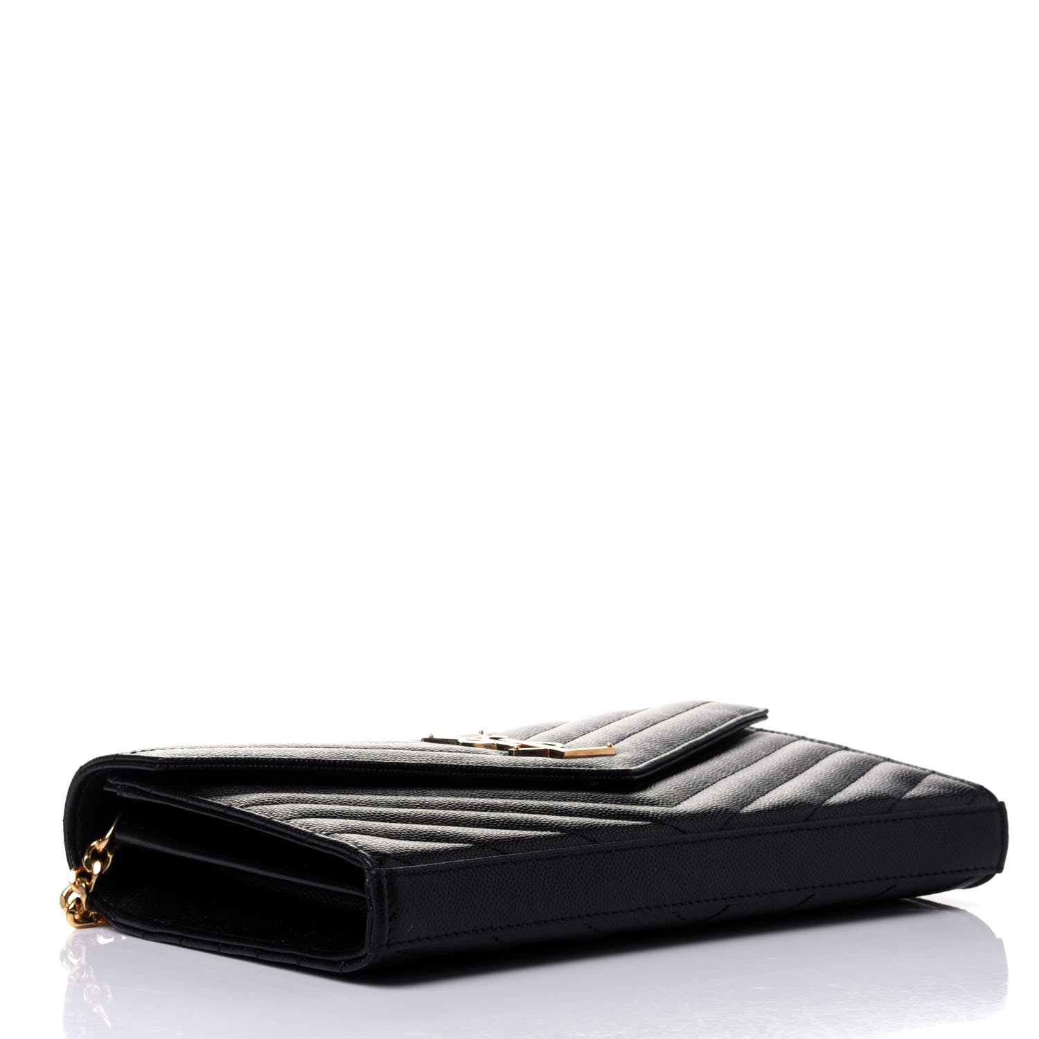 Saint Laurent Grain De Poudre Matelasse Chevron Monogram Chain Wallet Black 3 of 4