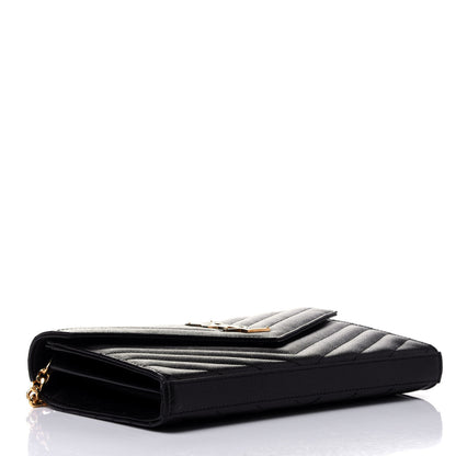 Saint Laurent Grain De Poudre Matelasse Chevron Monogram Chain Wallet Black 3 of 4