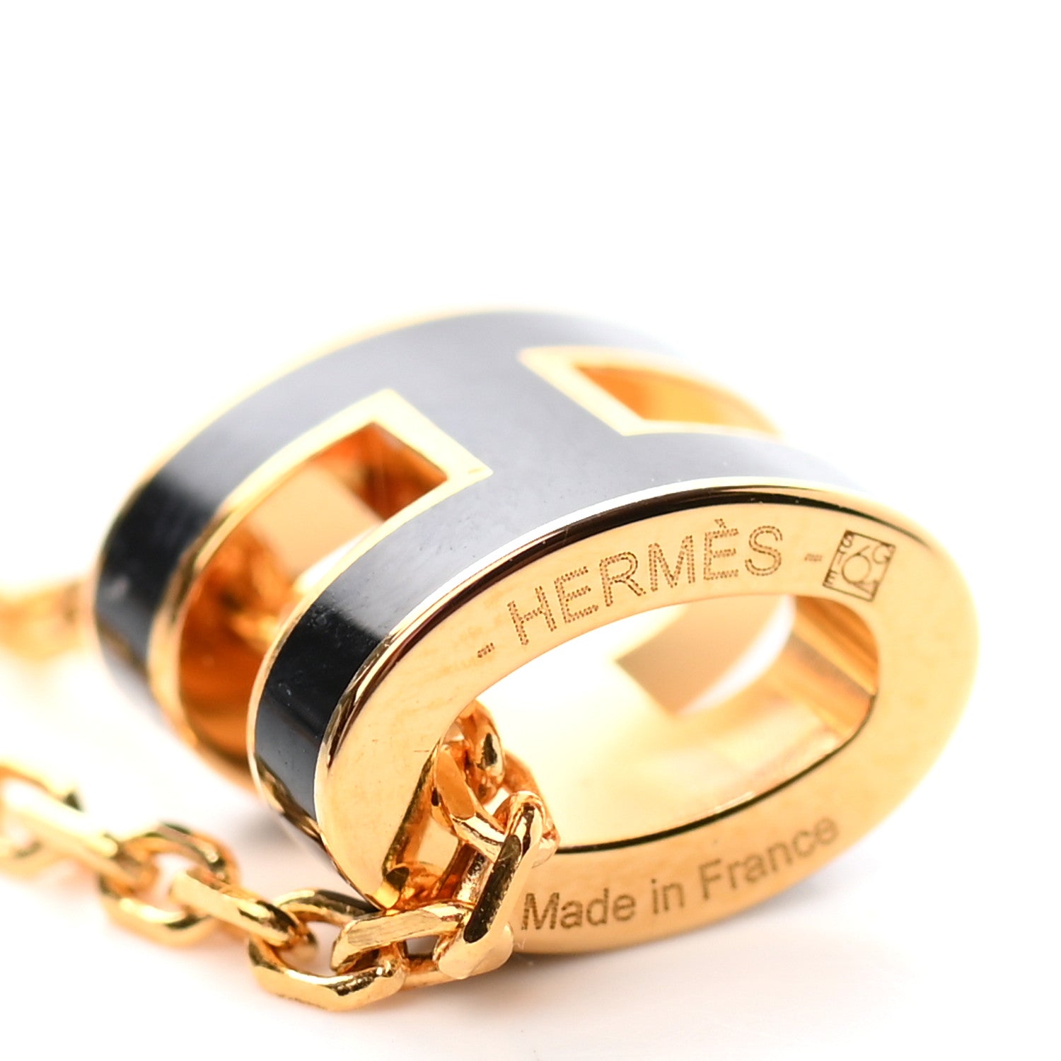 Hermes Lacquered Gold Mini Pop H Pendant Necklace Black 5 of 7