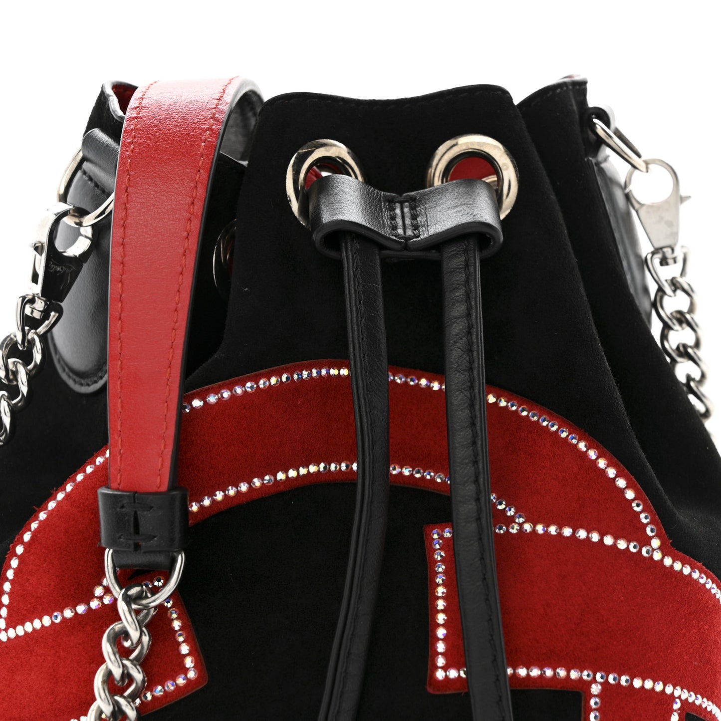 Suede Strass Love Marie Jane Bucket Black Red