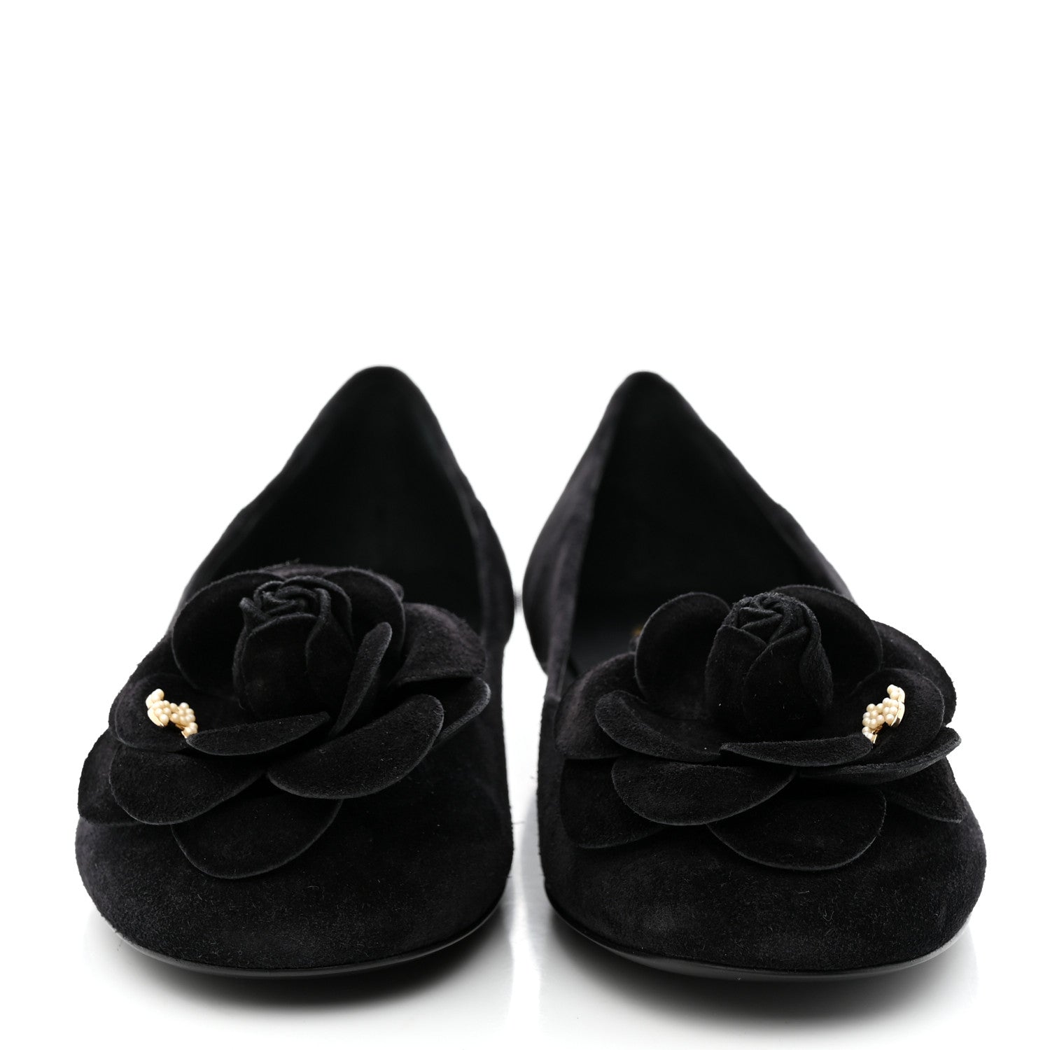 Chanel Suede Camellia CC Ballerina Flat 36.5 Black 2 of 8
