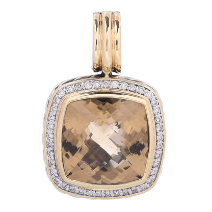David Yurman Sterling Silver 18K Yellow Gold Diamond Champagne Citrine 14mm Albion Enhancer Pendant 1 of 3