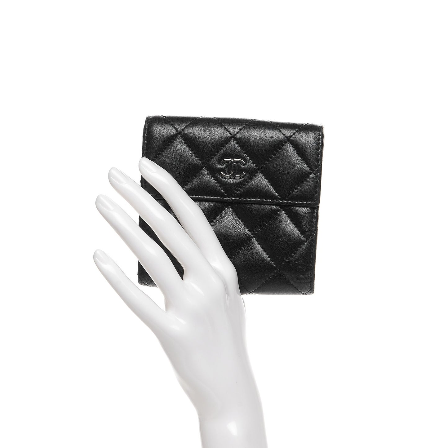 Lambskin Quilted Compact French Flap Wallet Black