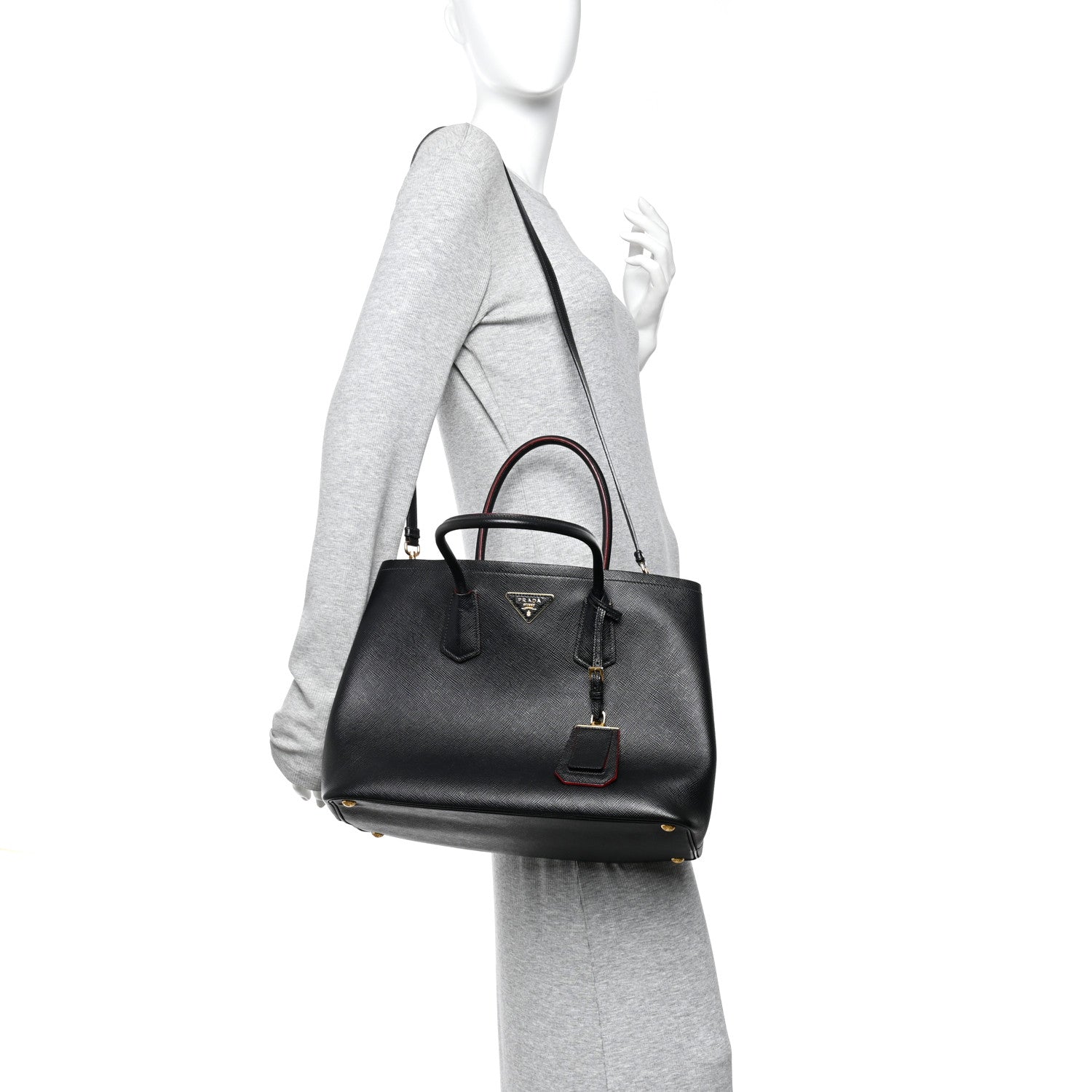 Prada Saffiano Cuir Large Double Bag Black Fuoco 2 of 9
