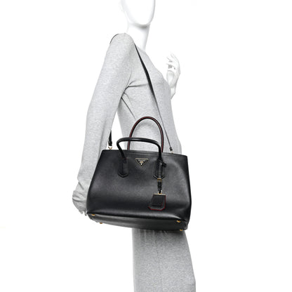 Prada Saffiano Cuir Large Double Bag Black Fuoco 2 of 9