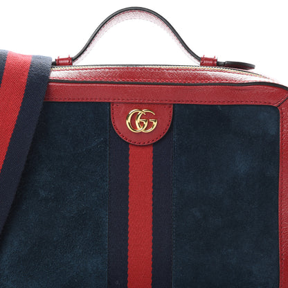 Gucci Suede Calfskin Web Small Ophidia Top Handle Shoulder Bag New Blue Romantic Cherry 8 of 16