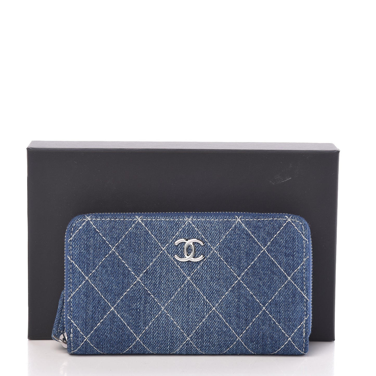 Denim Quilted Medium Zip Wallet Blue