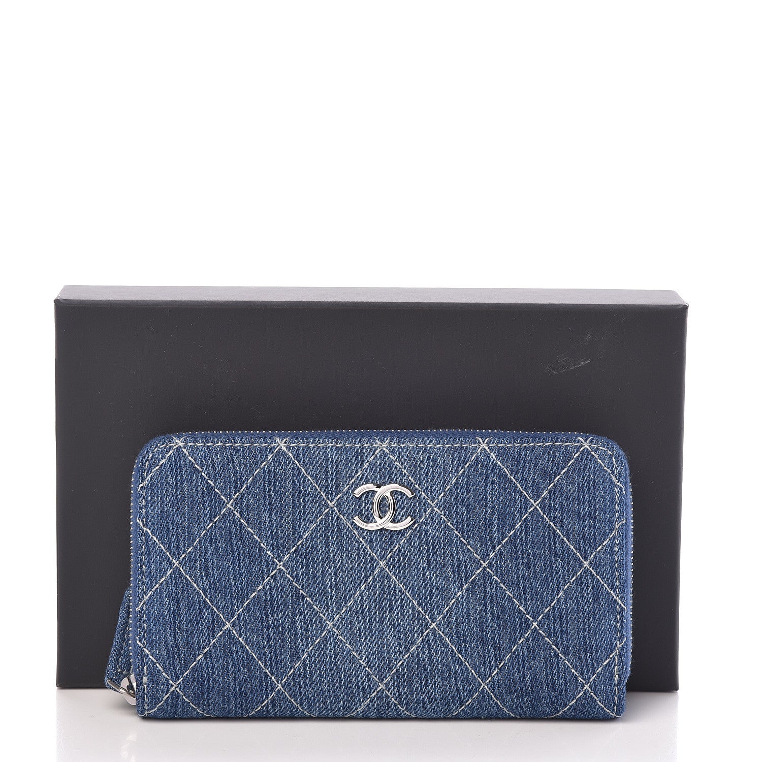 Chanel Denim Quilted Medium Zip Wallet Blue 9 of 9