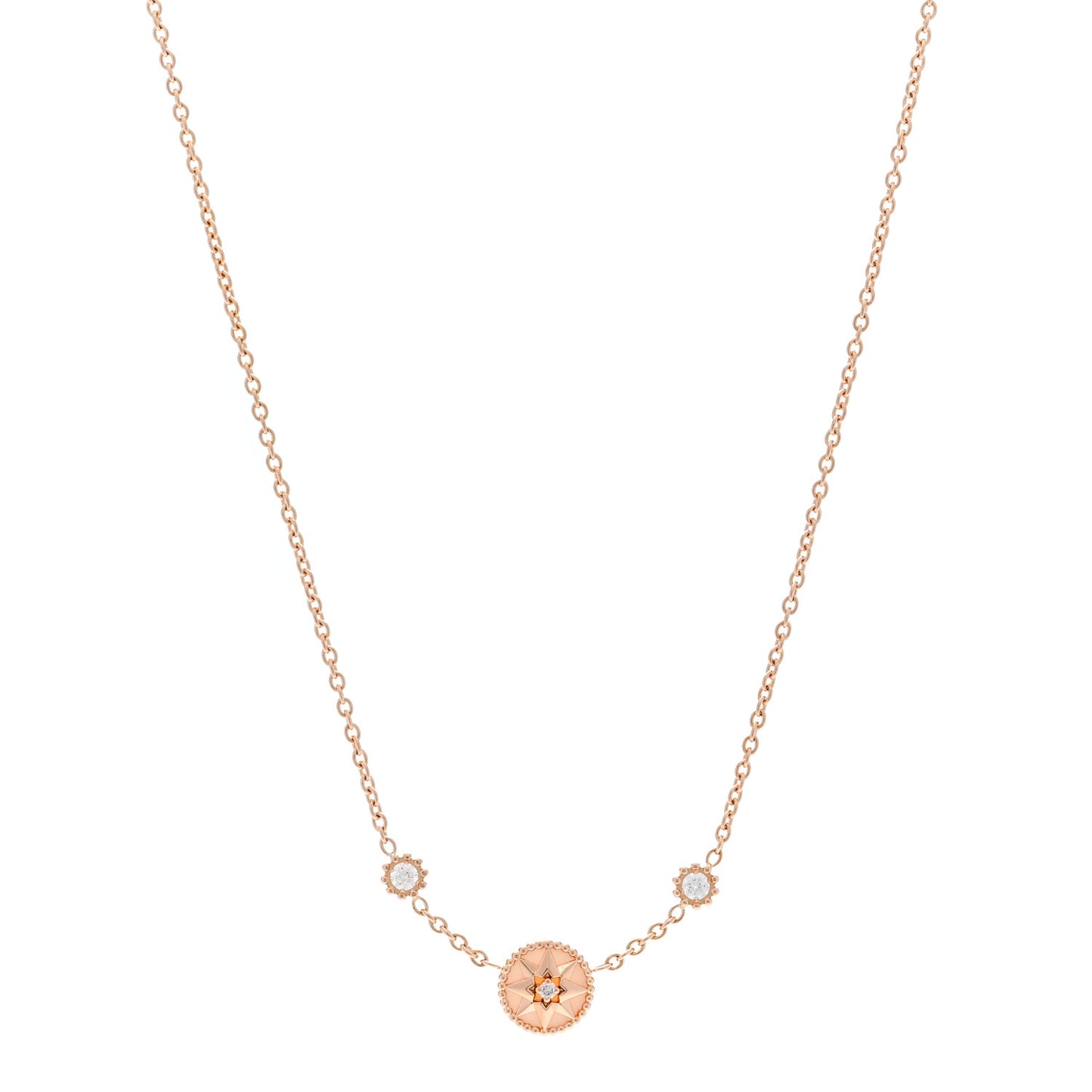 18K Rose Gold Diamond Pink Opal Rose Des Vents Station Necklace