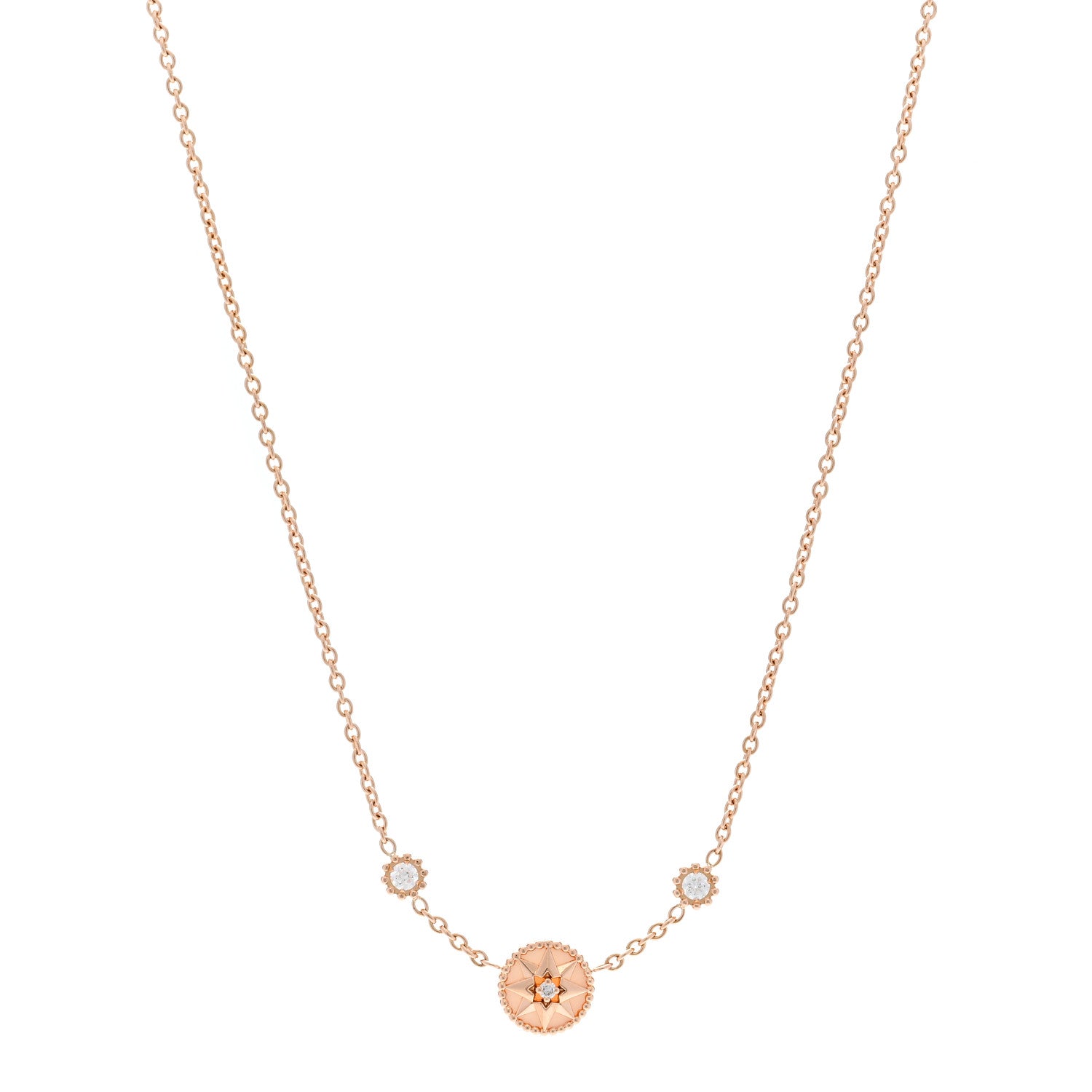 Christian Dior 18K Rose Gold Diamond Pink Opal Rose Des Vents Station Necklace 1 of 6