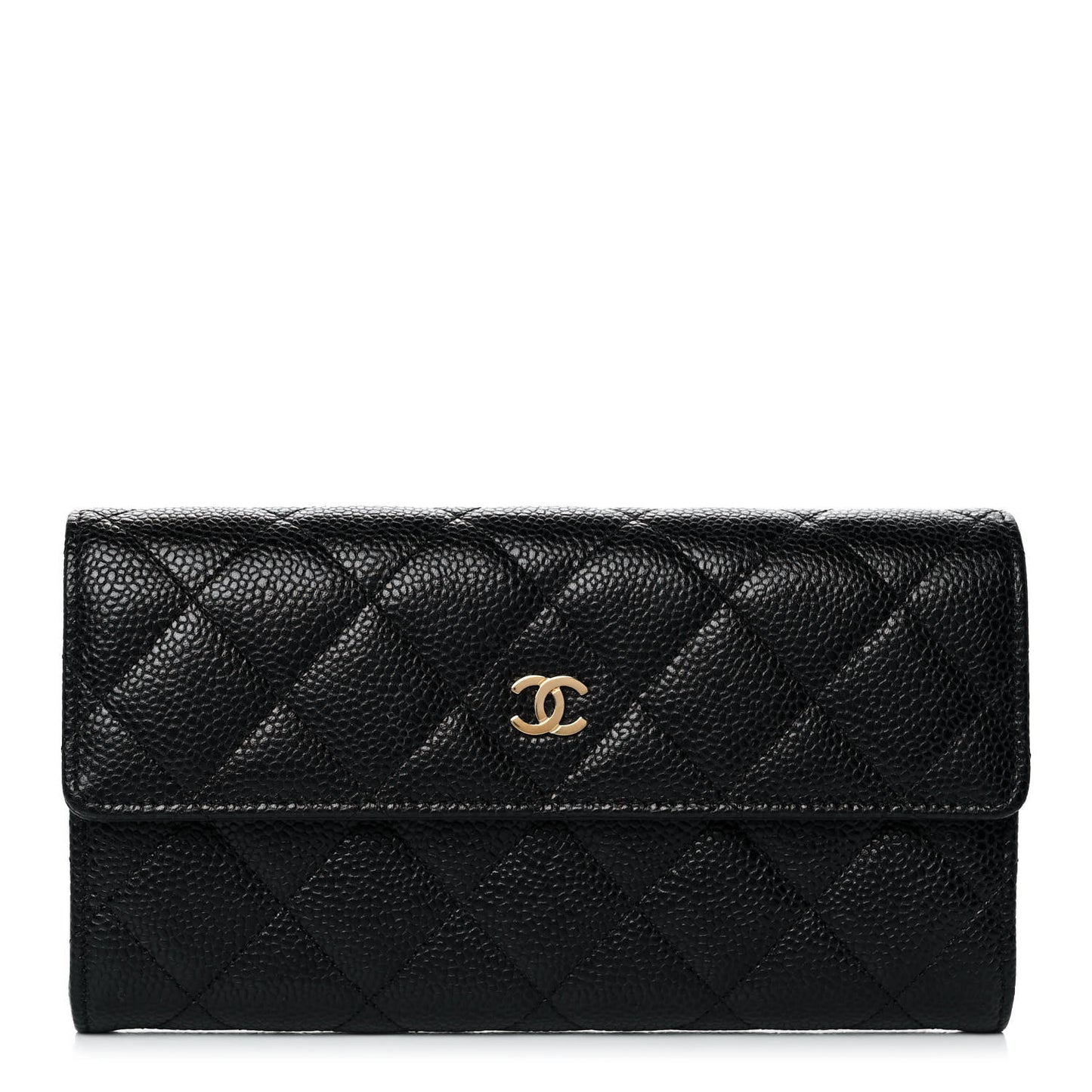 Caviar Quilted Large Gusset Flap Wallet Black