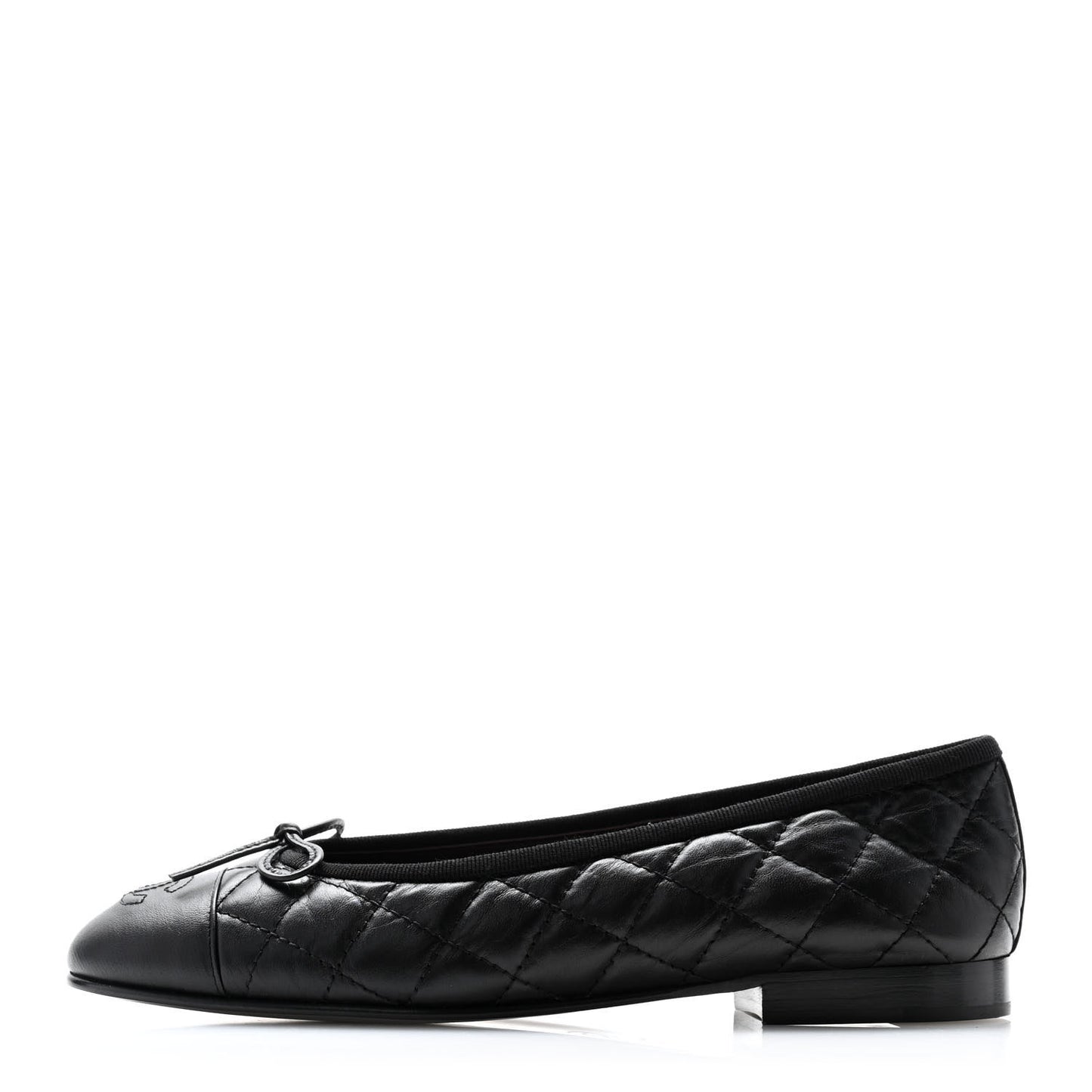 Aged Calfskin Quilted CC Cap Toe Ballerina Flats 36.5 Black