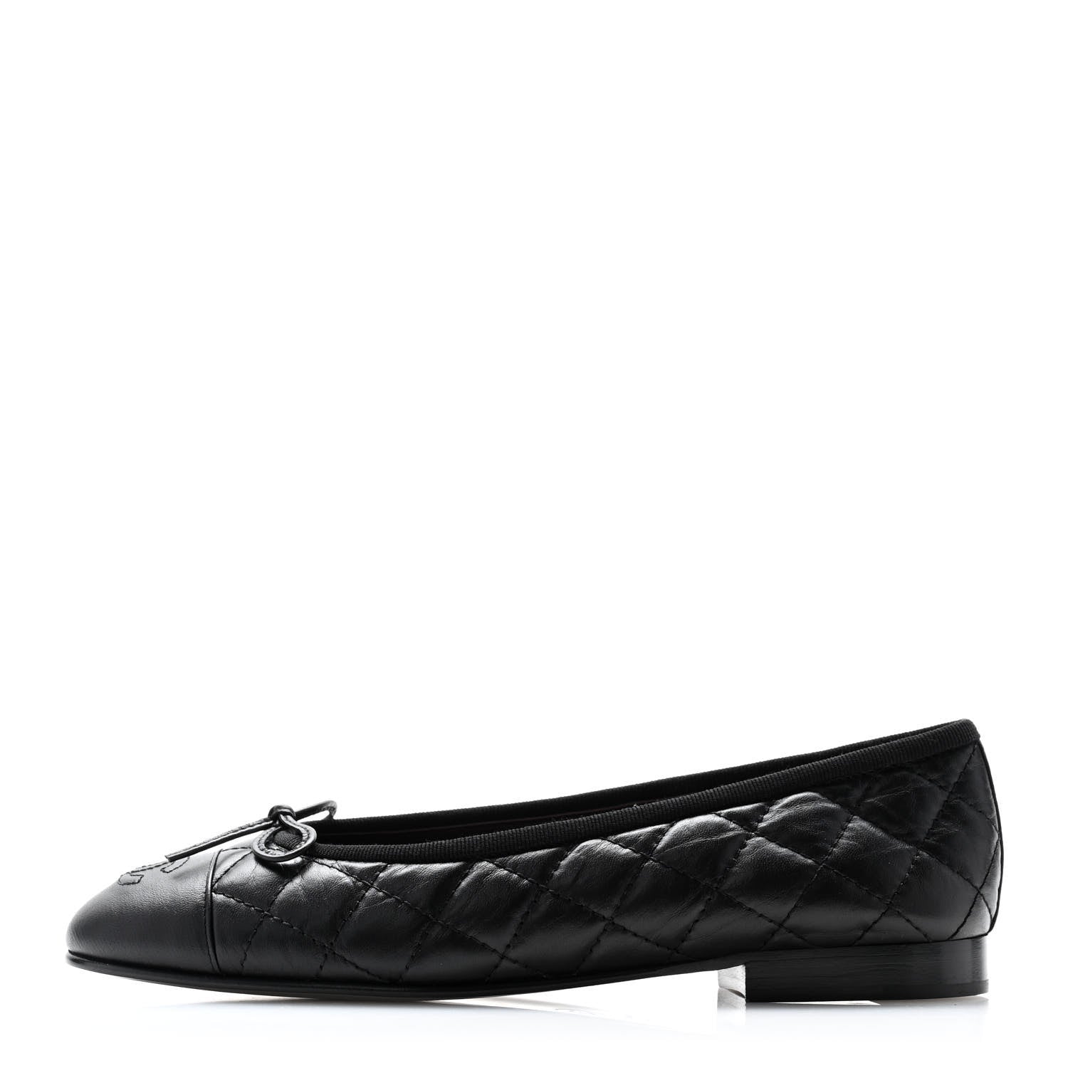 Chanel Aged Calfskin Quilted CC Cap Toe Ballerina Flats 36.5 Black 1 of 10