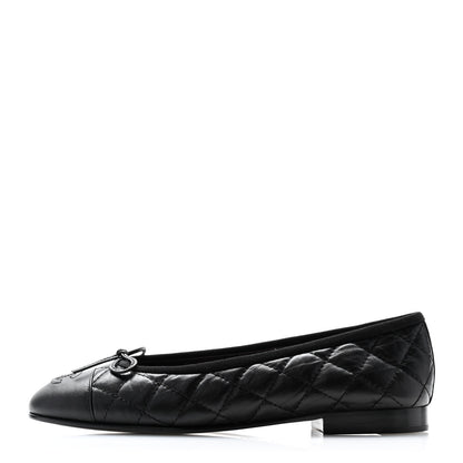 Chanel Aged Calfskin Quilted CC Cap Toe Ballerina Flats 36.5 Black 1 of 10