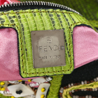 Fendi Satin Lizard Beaded Baguette Black Multicolor 6 of 11