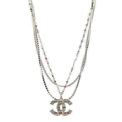 Chanel Crystal Pearl Tweed Effect Multi Strand CC Short Necklace Gold Red Green 1 of 5