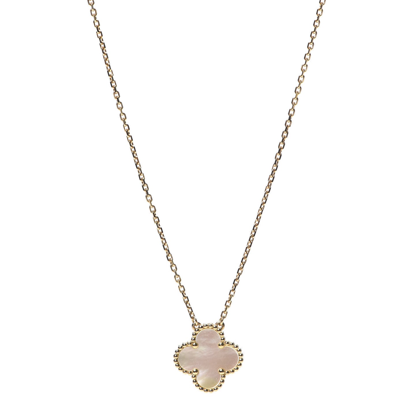 18K Yellow Gold Mother of Pearl Vintage Alhambra Pendant Necklace