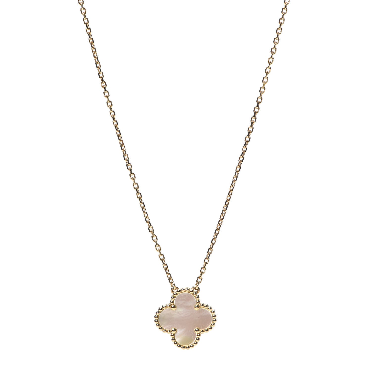 Van Cleef & Arpels 18K Yellow Gold Mother of Pearl Vintage Alhambra Pendant Necklace 1 of 7