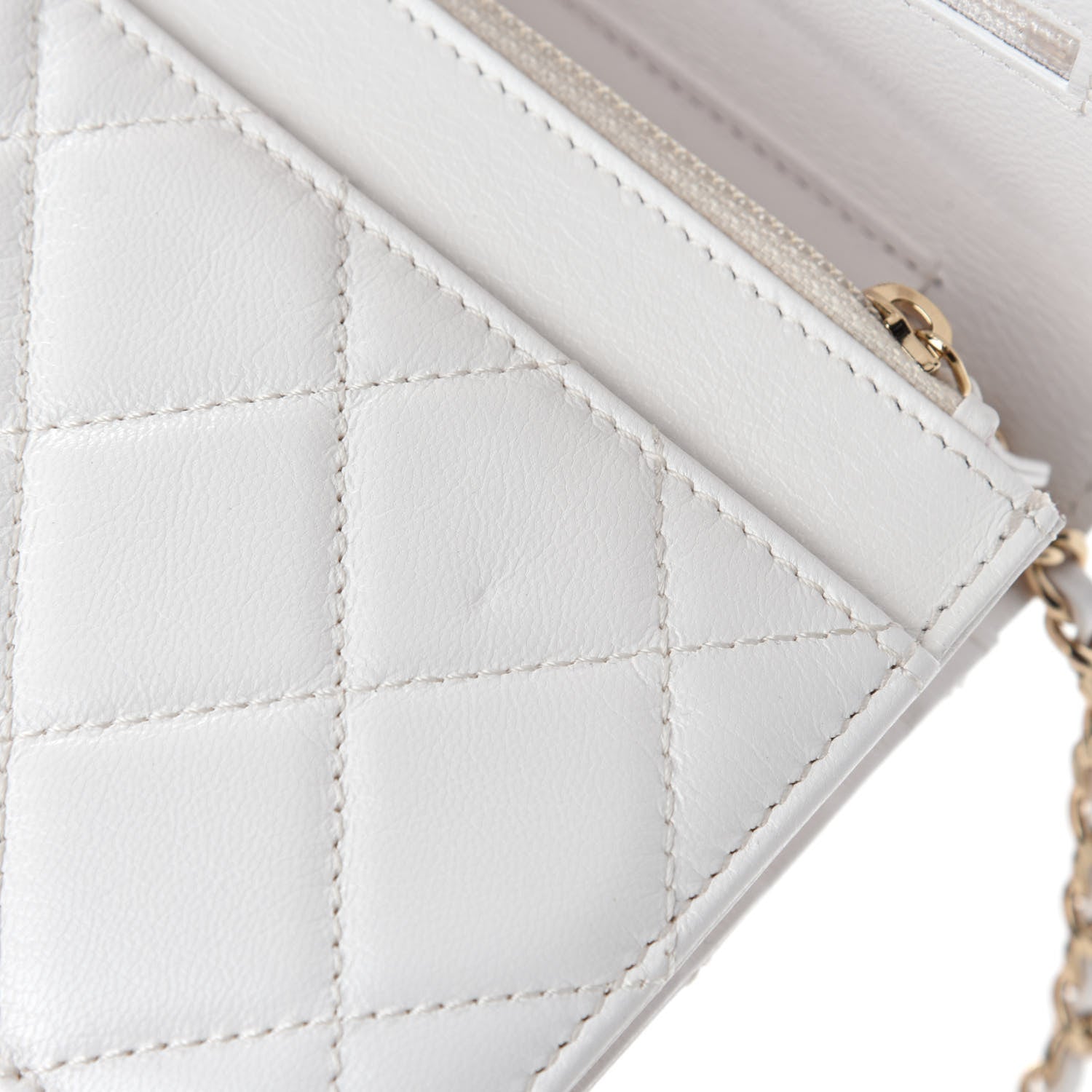 Chanel Goatskin Quilted Timeless CC Wallet On Chain WOC White 9 of 14