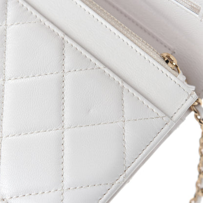 Chanel Goatskin Quilted Timeless CC Wallet On Chain WOC White 9 of 14