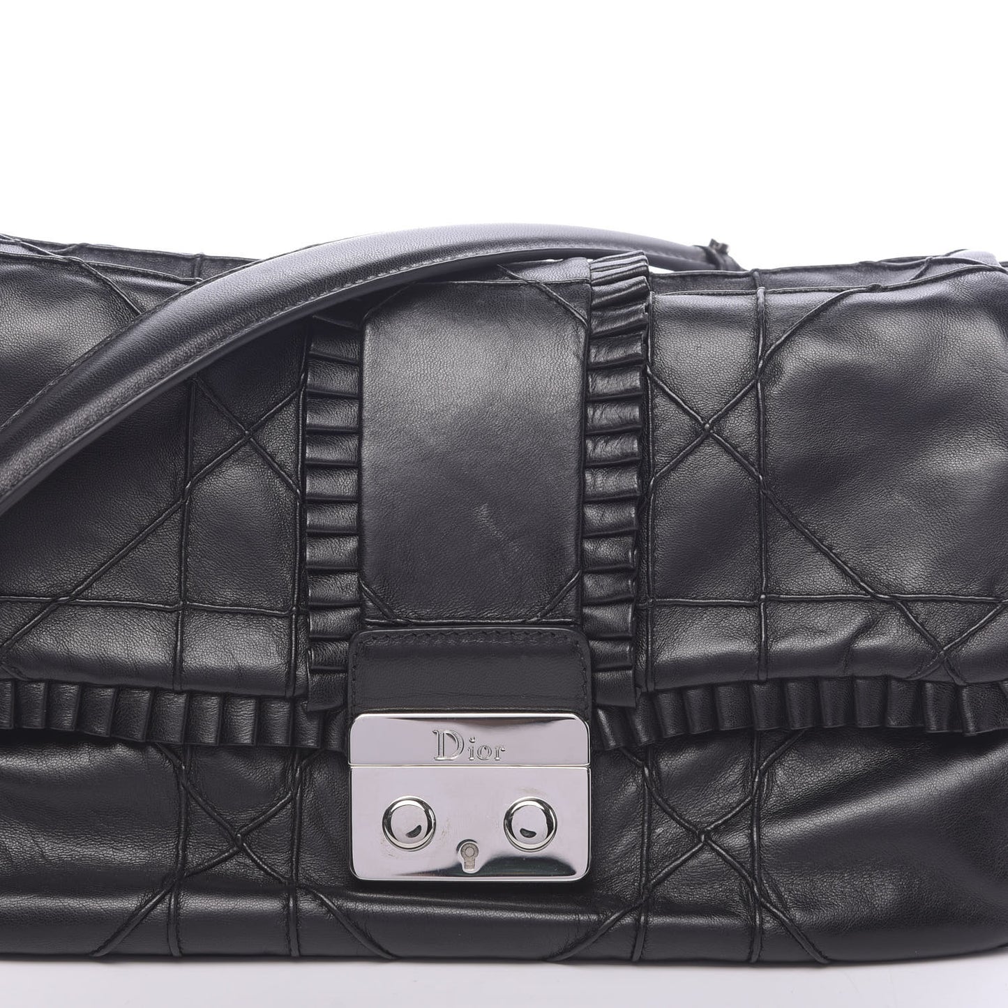 Lambskin Cannage Ruffle New Lock Flap Black
