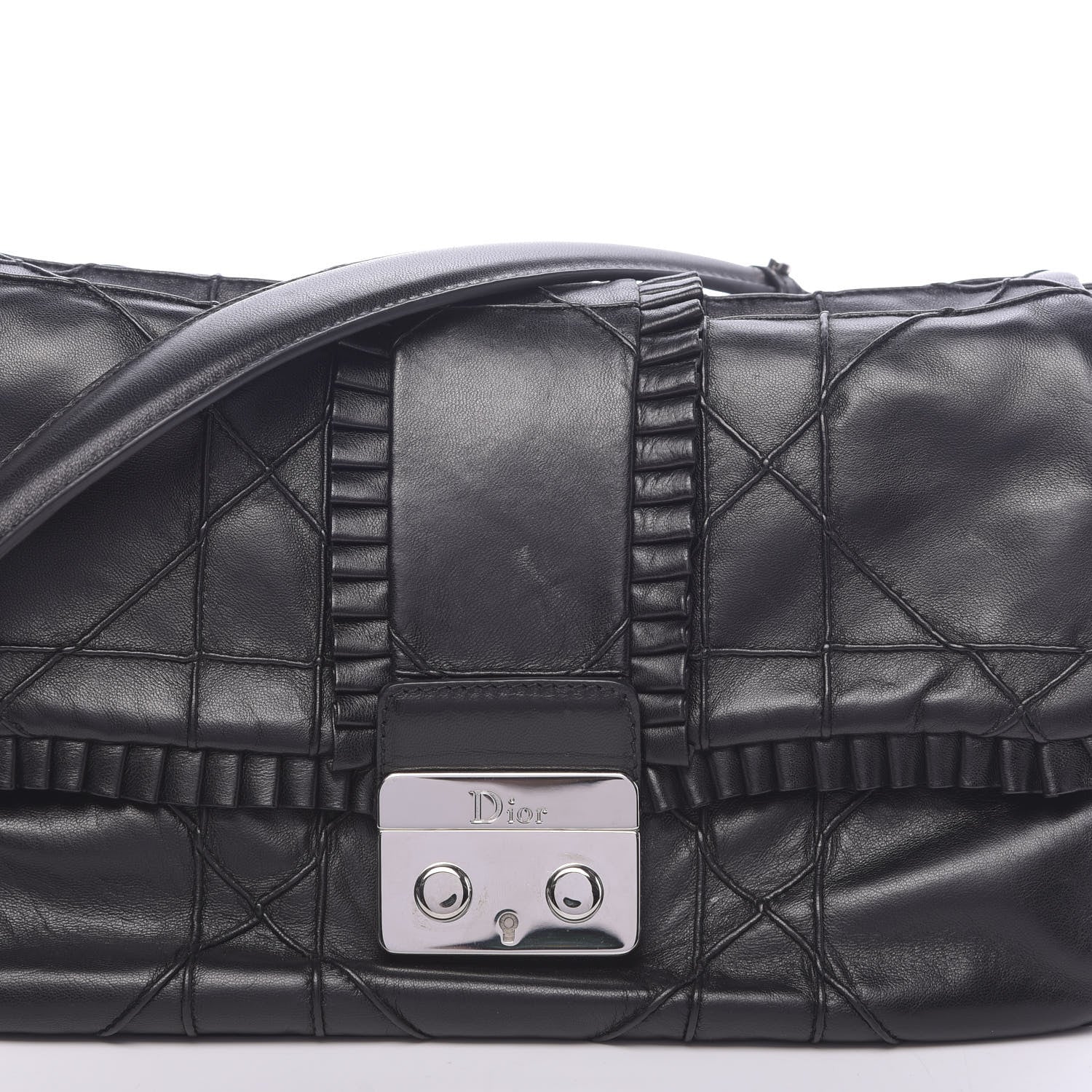 Christian Dior Lambskin Cannage Ruffle New Lock Flap Black 9 of 11