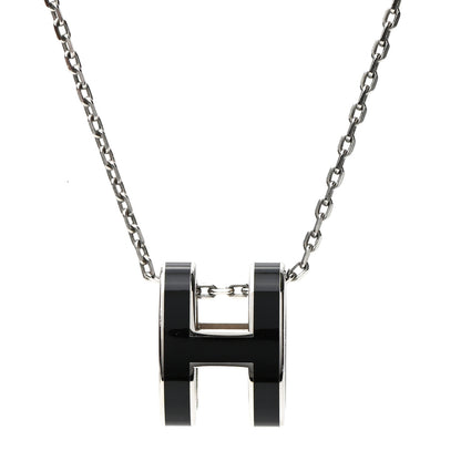Hermes Lacquered Palladium Pop H Pendant Necklace Black 4 of 6