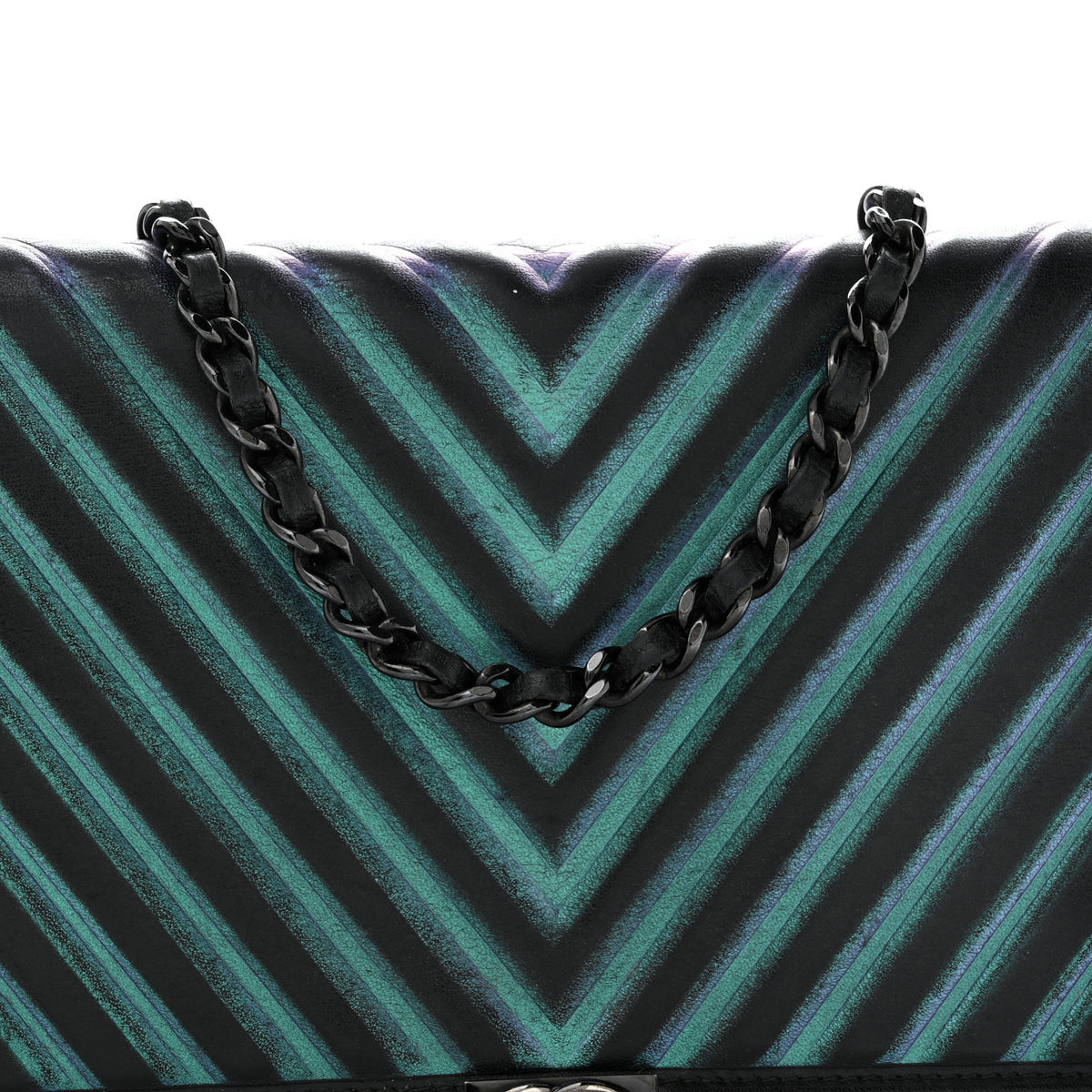 Chanel Calfskin Painted Chevron Embossed Boy Wallet On Chain WOC Black 9 of 16