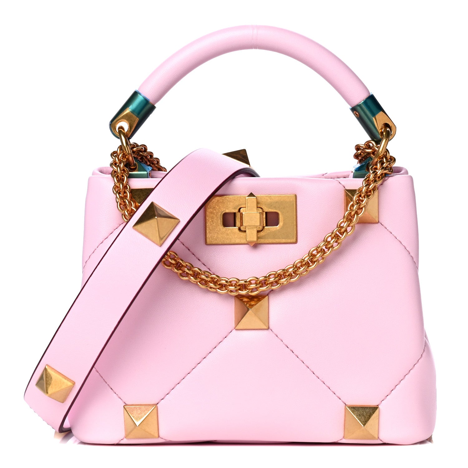 Valentino Garavani Nappa Mini Roman Stud The Handle Bag Pink Borealis 1 of 9