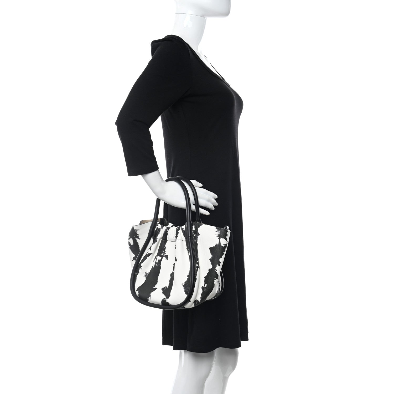 Proenza Schouler Lambskin Tie Dye Small Ruched Tote Optic White Black 2 of 10