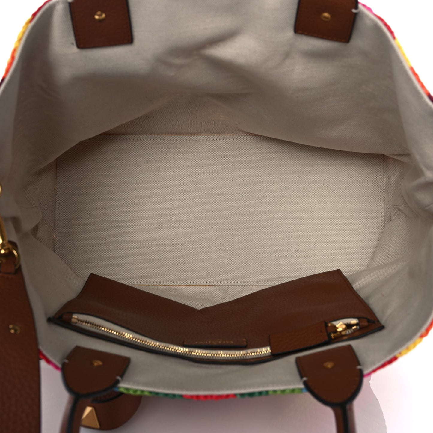 Raffia Calfskin Rockstud Summer Tote Multicolor
